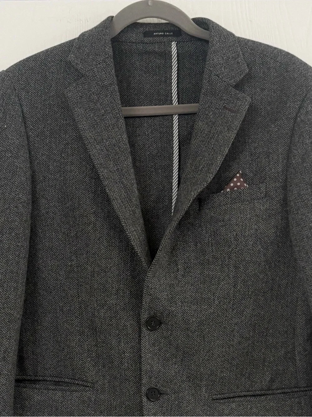Arturo Calle Wool Gray Herringbone Blazer - Classic Two-Button Sport Coat Sz 40R